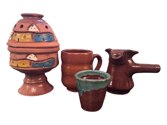 Turkish Pottery Coffee Set – Includes Coffee Pot, 2 Cups, Incense Burner & Gift Samples