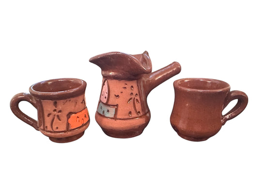 Hand-Painted Turkish Pottery Coffee Set – 1 Decorated Pot, 2 Cups & Free Coffee Sample