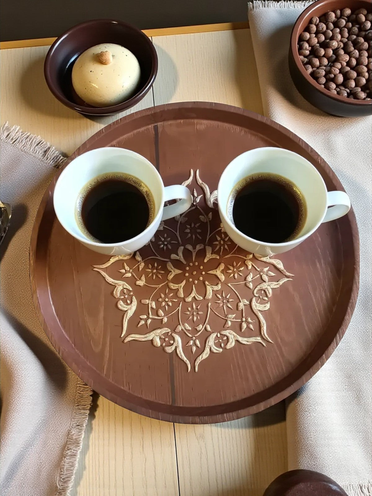 Ornate Wooden Tray – 33 cm Diameter
