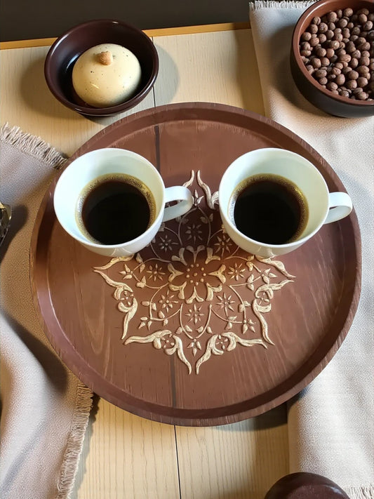 صينية خشبية مزخرفة - قطر 33 سم